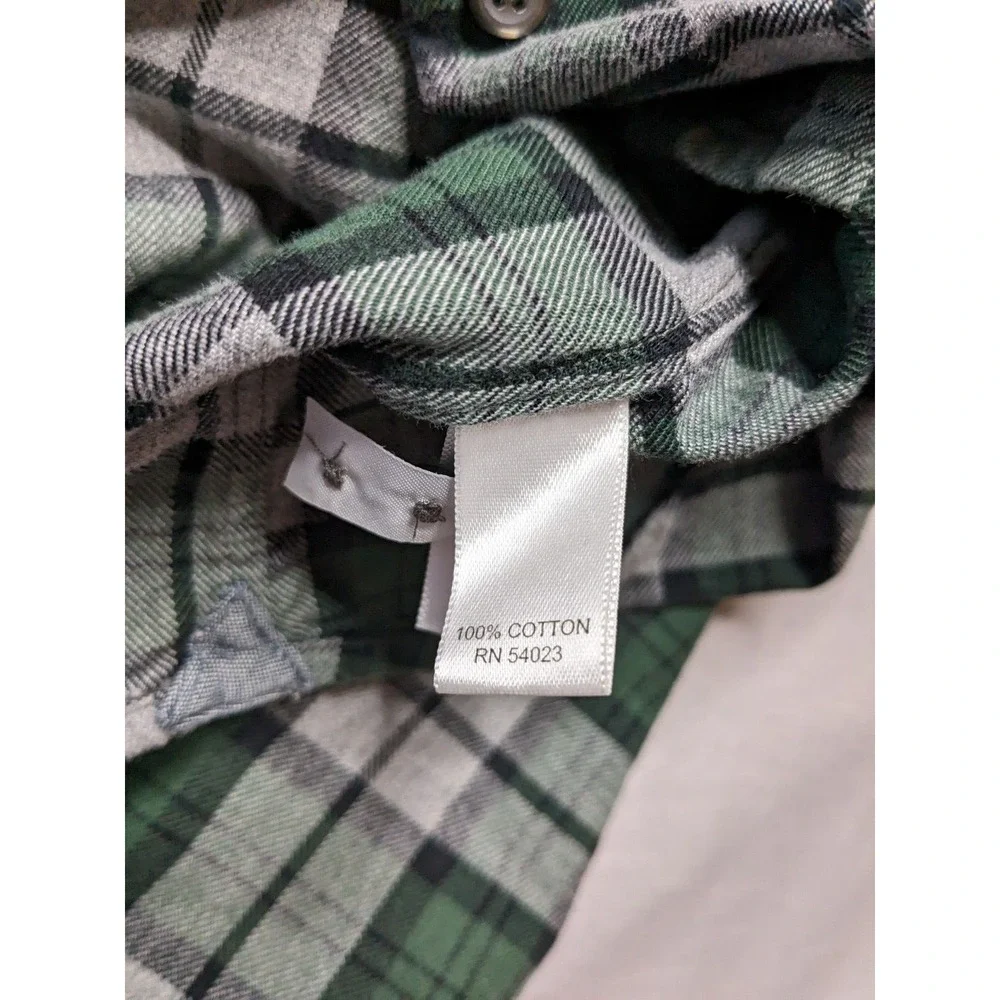 BANANA REPUBLIC Men Large Green Gray Plaid Cotton FLANNEL‎ Shirt
